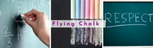 Pictures with chalk on chalkboard spelling out RESPECT